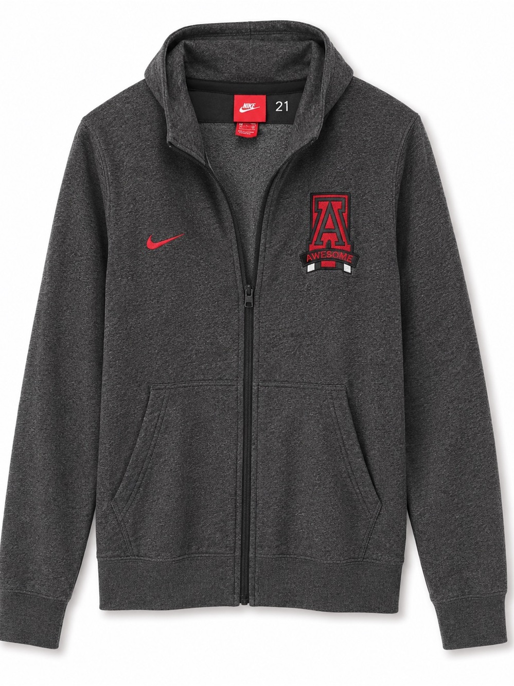 Nike Charcoal Gray Hoodie with Red Accents